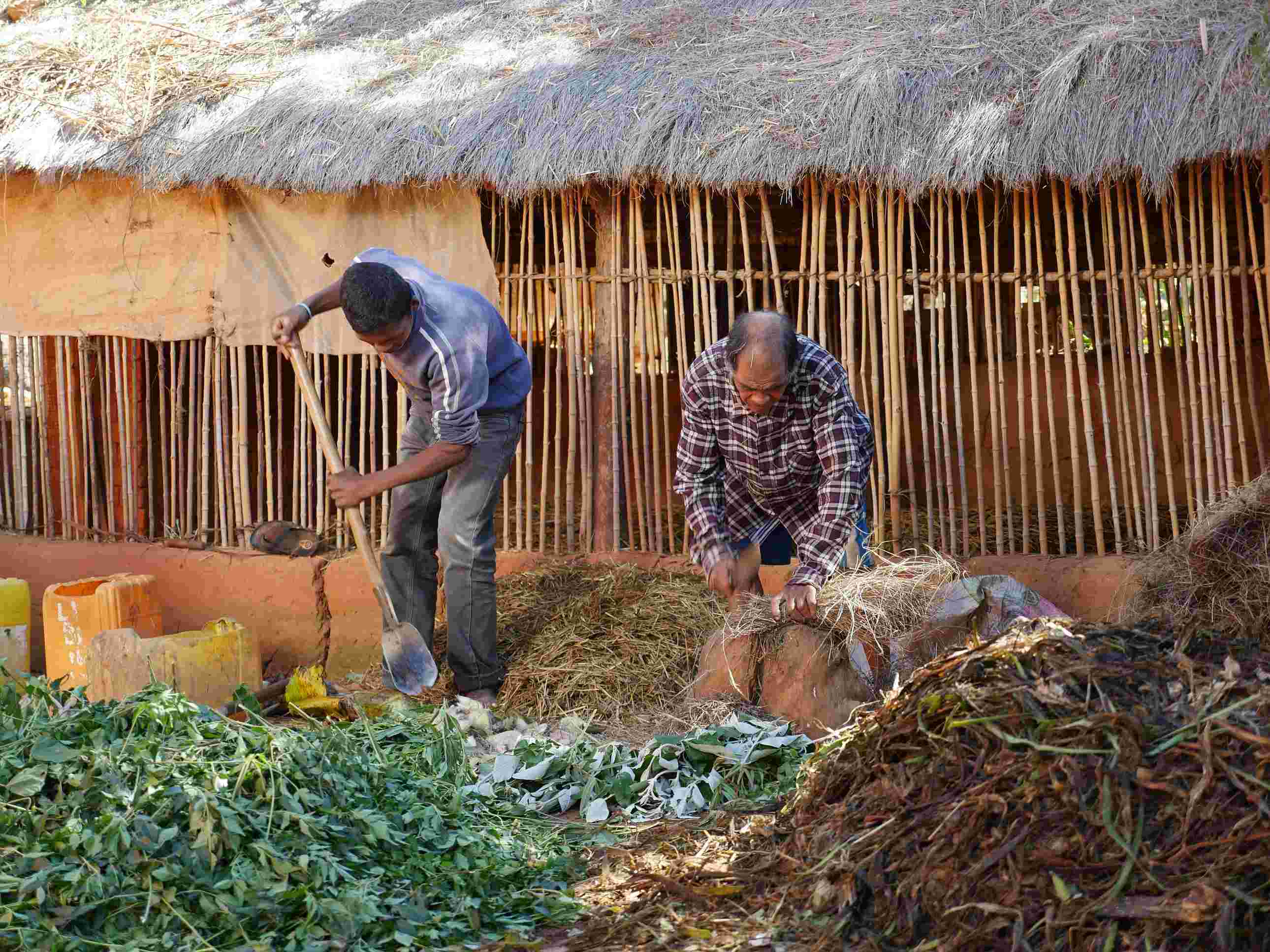 Fertilisation des sols par compostage à Madagascar. Fabrication du compost dans une ferme