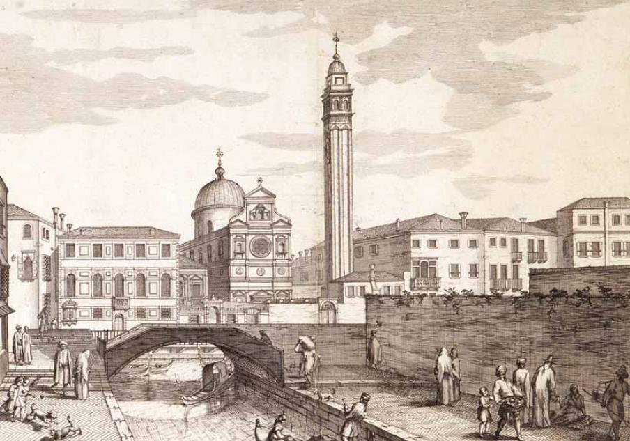 Domenico Lovisa, « Veduta di San Giorgio della nazione Greca con il suo Colleggio de studii » (1720), représentant l’église grecque-orthodoxe et la confrérie grecque-orthodoxe de Venise.