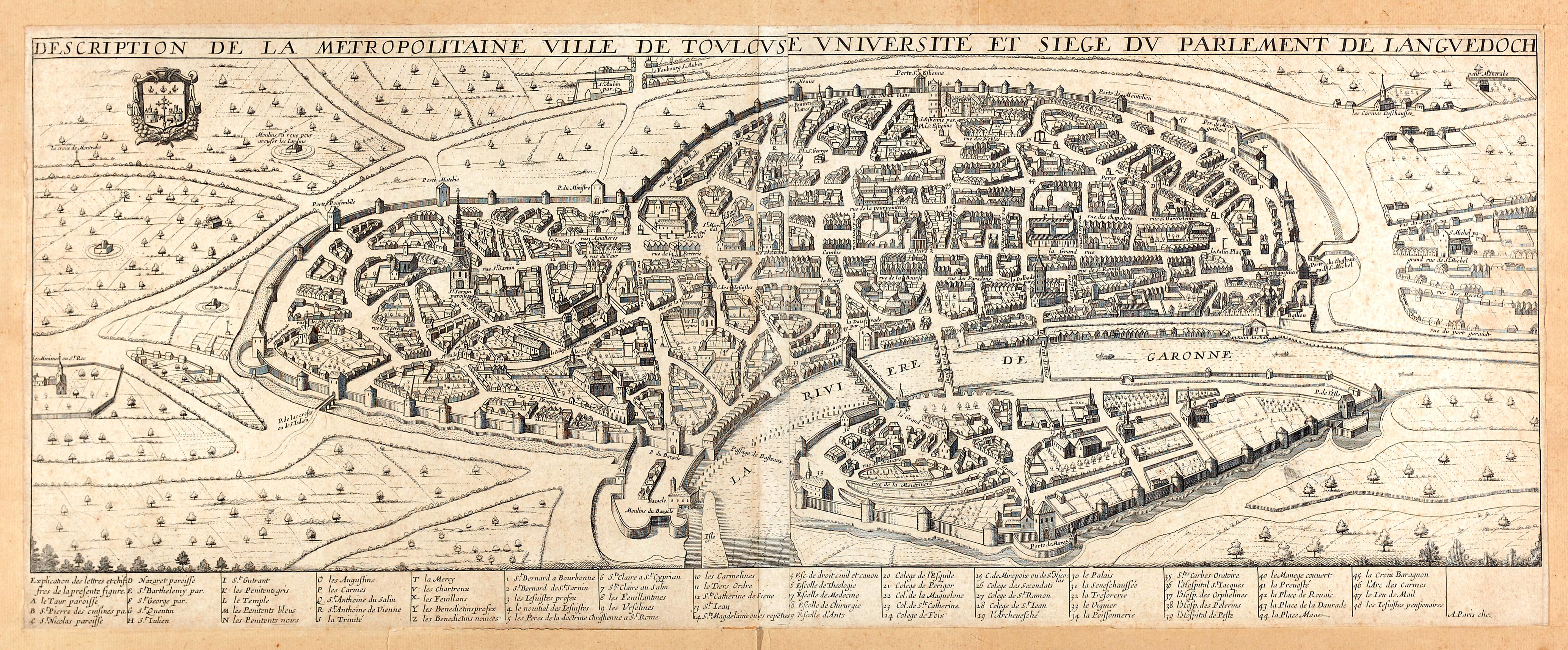 Description de la métropolitaine ville de Toulouse Université et siège du parlement de Languedoch - Direction des archives municipales de Toulouse