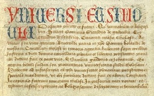 Extrait du Livre des recteurs de l'université de Toulouse, Université de Toulouse (1229-1793), 20 et 195 feuillets (dont 7 blancs) ; 320 x 230 mm, Document numérisé d'après le Ms 1, de la Bibliothèque universitaire de l'Arsenal (SCD Toulouse 1), consultable en ligne © Bibliothèque universitaire de l'Arsenal