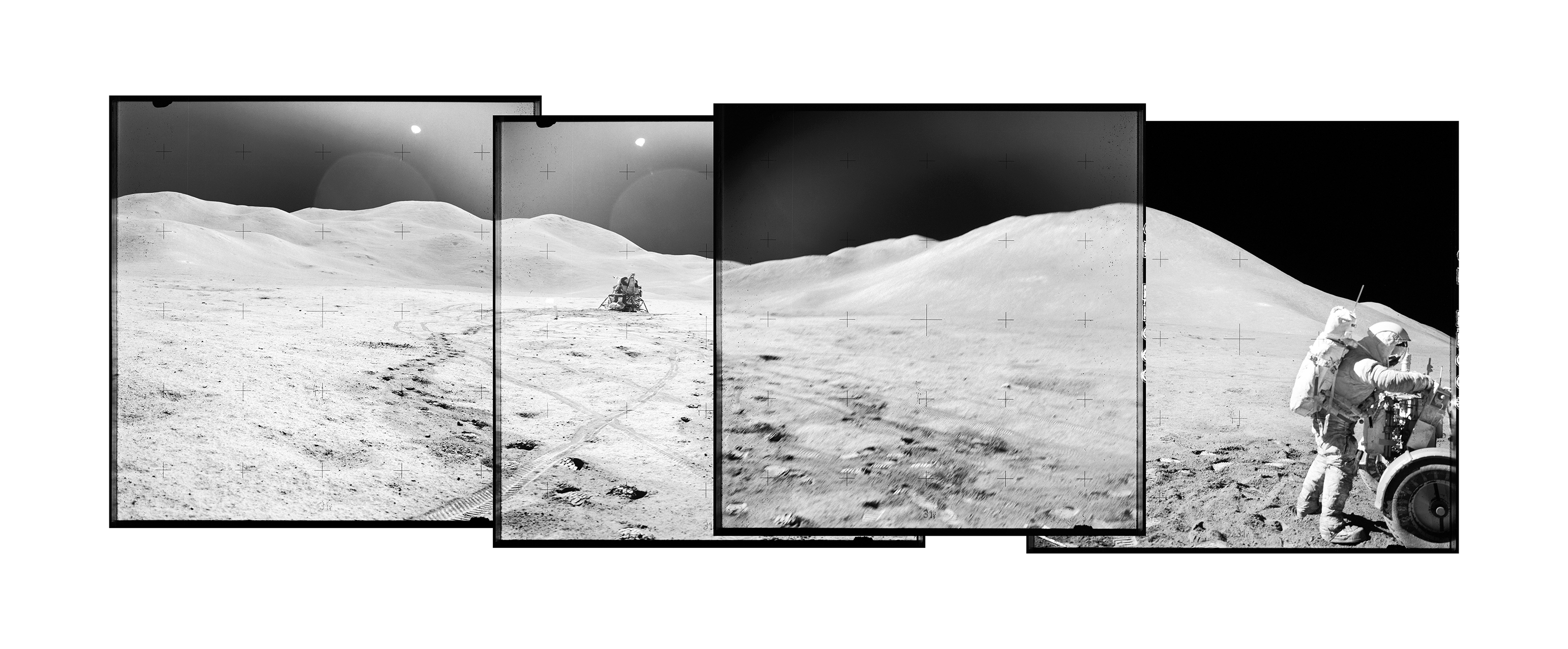 Astronaute et véhicule itinérant lunaire photographiés sur la Lune lors d'une mission Apollo